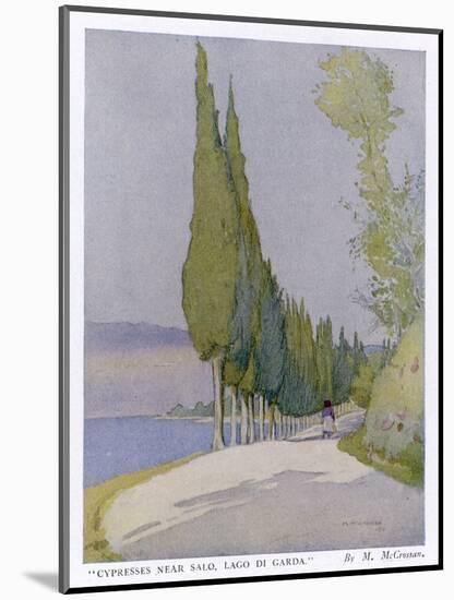 Row of Cypress Trees Edge the Path Near Salo Lake Garda-M. Mccrossan-Mounted Art Print