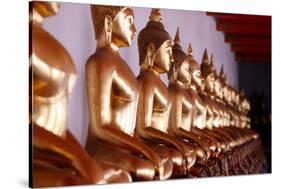 Row of golden Buddha statues, earth witness gesture, Wat Pho (Temple of the Reclining Buddha)-Godong-Stretched Canvas