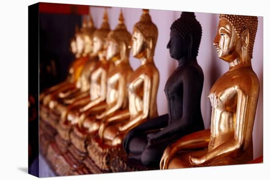 Row of golden Buddha statues, earth witness gesture, Wat Pho (Temple of the Reclining Buddha)-Godong-Stretched Canvas
