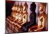 Row of golden Buddha statues, earth witness gesture, Wat Pho (Temple of the Reclining Buddha)-Godong-Mounted Photographic Print