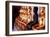 Row of golden Buddha statues, earth witness gesture, Wat Pho (Temple of the Reclining Buddha)-Godong-Framed Photographic Print