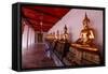 Row of golden Buddha statues, earth witness gesture, Wat Pho (Temple of the Reclining Buddha)-Godong-Framed Stretched Canvas