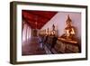 Row of golden Buddha statues, earth witness gesture, Wat Pho (Temple of the Reclining Buddha)-Godong-Framed Photographic Print