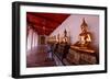 Row of golden Buddha statues, earth witness gesture, Wat Pho (Temple of the Reclining Buddha)-Godong-Framed Photographic Print