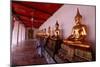 Row of golden Buddha statues, earth witness gesture, Wat Pho (Temple of the Reclining Buddha)-Godong-Mounted Photographic Print