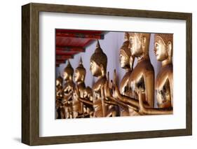 Row of golden Buddha statues, meditation, Wat Pho (Temple of the Reclining Buddha), Bangkok-Godong-Framed Photographic Print