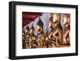 Row of golden Buddha statues, meditation, Wat Pho (Temple of the Reclining Buddha), Bangkok-Godong-Framed Photographic Print