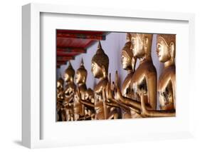 Row of golden Buddha statues, meditation, Wat Pho (Temple of the Reclining Buddha), Bangkok-Godong-Framed Photographic Print