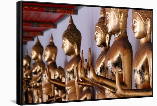 Row of golden Buddha statues, meditation, Wat Pho (Temple of the Reclining Buddha), Bangkok-Godong-Framed Stretched Canvas