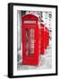 Row Of Iconic London Red Phone Cabins With The Rest Of The Picture In Black And White-Kamira-Framed Photographic Print