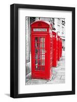 Row Of Iconic London Red Phone Cabins With The Rest Of The Picture In Black And White-Kamira-Framed Photographic Print
