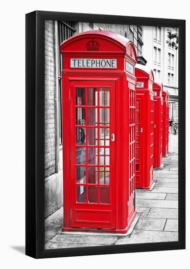 Row of Iconic London Red Phone Cabins-Kamira-Framed Poster