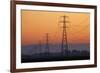 Row of Power Pylons at Sunset, Mid Canterbury, South Island, New Zealand-David Wall-Framed Photographic Print