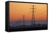 Row of Power Pylons at Sunset, Mid Canterbury, South Island, New Zealand-David Wall-Framed Stretched Canvas