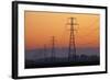 Row of Power Pylons at Sunset, Mid Canterbury, South Island, New Zealand-David Wall-Framed Photographic Print