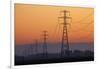 Row of Power Pylons at Sunset, Mid Canterbury, South Island, New Zealand-David Wall-Framed Photographic Print