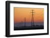 Row of Power Pylons at Sunset, Mid Canterbury, South Island, New Zealand-David Wall-Framed Photographic Print