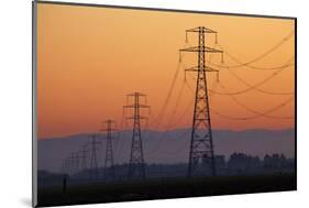 Row of Power Pylons at Sunset, Mid Canterbury, South Island, New Zealand-David Wall-Mounted Photographic Print
