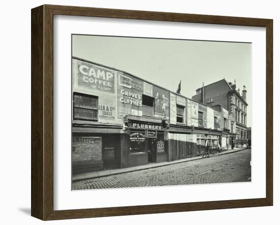 Row of Shops with Advertising Hoardings, Balls Pond Road, Hackney, London, September 1913-null-Framed Photographic Print