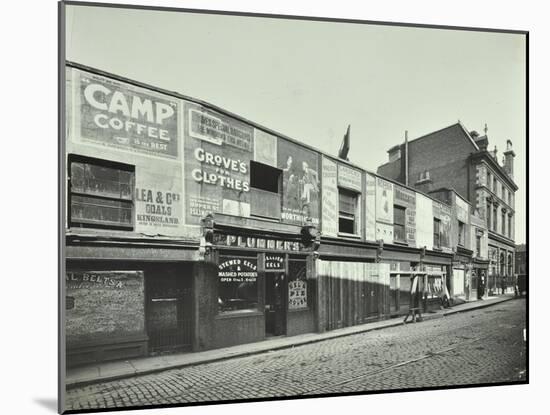 Row of Shops with Advertising Hoardings, Balls Pond Road, Hackney, London, September 1913-null-Mounted Photographic Print