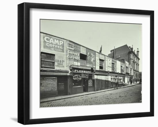 Row of Shops with Advertising Hoardings, Balls Pond Road, Hackney, London, September 1913-null-Framed Premium Photographic Print