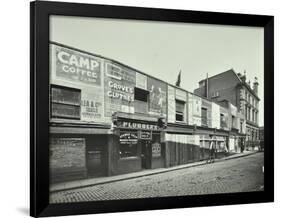 Row of Shops with Advertising Hoardings, Balls Pond Road, Hackney, London, September 1913-null-Framed Photographic Print