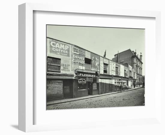 Row of Shops with Advertising Hoardings, Balls Pond Road, Hackney, London, September 1913-null-Framed Photographic Print