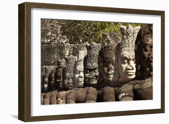 Row of Statues of Asuras on South Gate Bridge across Moat to Angkor Thom, Siem Reap-David Wall-Framed Photographic Print