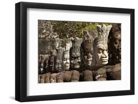 Row of Statues of Asuras on South Gate Bridge across Moat to Angkor Thom, Siem Reap-David Wall-Framed Photographic Print