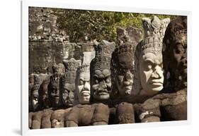 Row of Statues of Asuras on South Gate Bridge across Moat to Angkor Thom, Siem Reap-David Wall-Framed Photographic Print