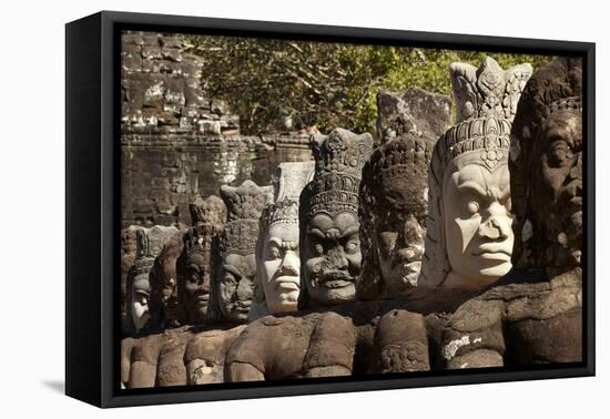 Row of Statues of Asuras on South Gate Bridge across Moat to Angkor Thom, Siem Reap-David Wall-Framed Stretched Canvas