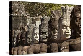 Row of Statues of Asuras on South Gate Bridge across Moat to Angkor Thom, Siem Reap-David Wall-Stretched Canvas