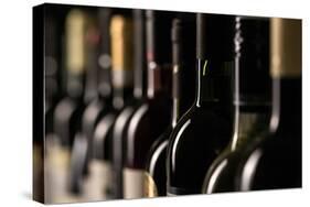 Row of Vintage Wine Bottles in a Wine Cellar (Shallow Dof; Color Toned Image)-l i g h t p o e t-Stretched Canvas