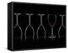 Row of Wine Glasses and a Glass of Red Wine Against a Black Background-Shawn Hempel-Framed Stretched Canvas