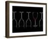 Row of Wine Glasses and a Glass of Red Wine Against a Black Background-Shawn Hempel-Framed Photographic Print