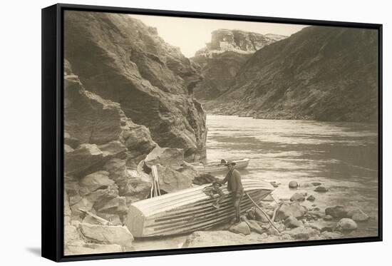 Rowboat Next to Colorado River, Grand Canyon-null-Framed Stretched Canvas