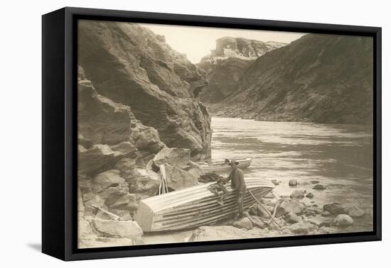 Rowboat Next to Colorado River, Grand Canyon-null-Framed Stretched Canvas