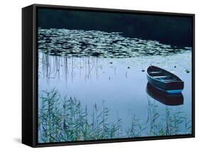 Rowboat on Lake Surrounded by Water Lilies, Lake District National Park, England-Tom Haseltine-Framed Stretched Canvas