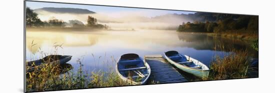 Rowboats at the Lakeside, English Lake District, Grasmere, Cumbria, England-null-Mounted Photographic Print