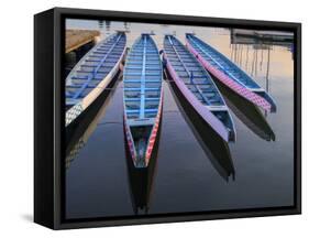 Rowboats moored at Lake Merritt, Oakland, Alameda County, California, USA-Panoramic Images-Framed Stretched Canvas