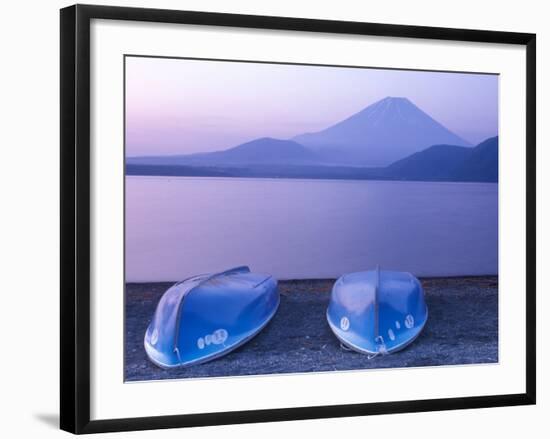 Rowboats on Motosu Lake with Mt. Fuji in the Background, Yamanashi, Japan-Rob Tilley-Framed Photographic Print