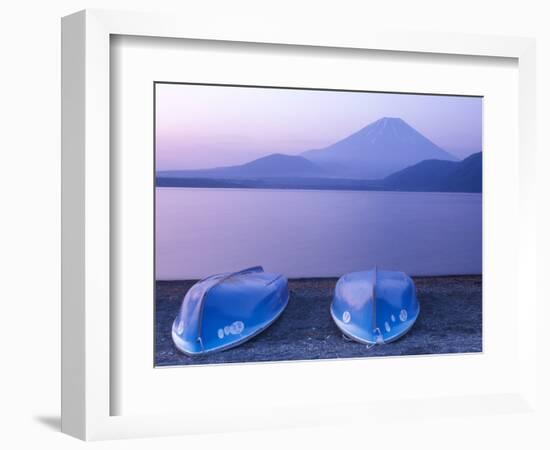 Rowboats on Motosu Lake with Mt. Fuji in the Background, Yamanashi, Japan-Rob Tilley-Framed Photographic Print