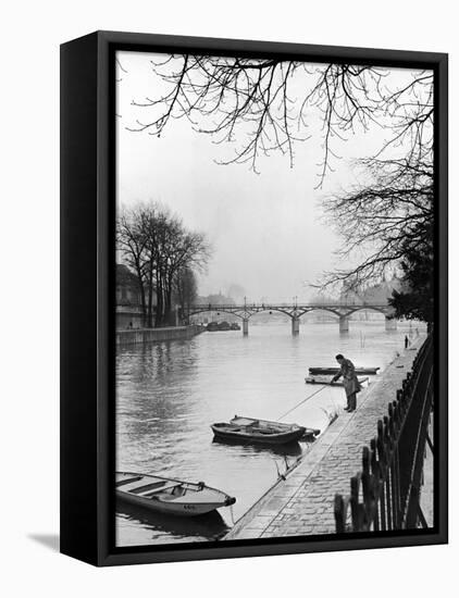 Rowboats Tied Up Along the Seine River-Ed Clark-Framed Stretched Canvas