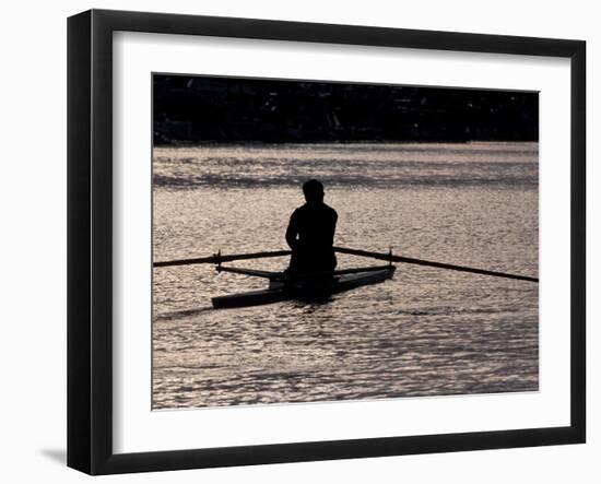 Rower in Portage Bay, Seattle, Washington, USA-William Sutton-Framed Premium Photographic Print