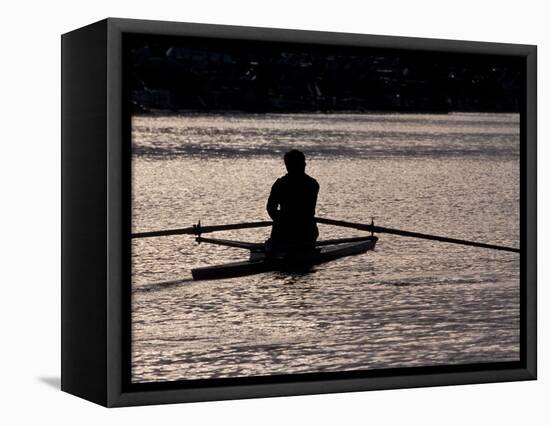 Rower in Portage Bay, Seattle, Washington, USA-William Sutton-Framed Stretched Canvas