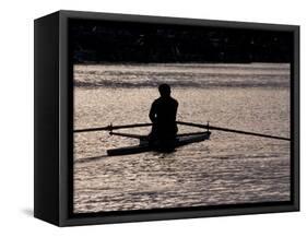 Rower in Portage Bay, Seattle, Washington, USA-William Sutton-Framed Stretched Canvas