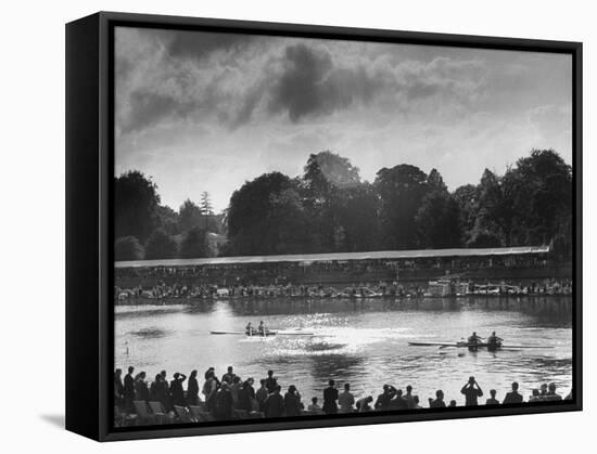 Rowers Competing in Rowing Event on Thames River-Ed Clark-Framed Stretched Canvas