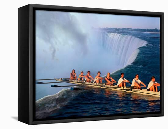 Rowers Hang Over the Edge at Niagra Falls, US-Canada Border-Janis Miglavs-Framed Stretched Canvas