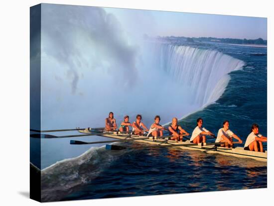 Rowers Hang Over the Edge at Niagra Falls, US-Canada Border-Janis Miglavs-Stretched Canvas