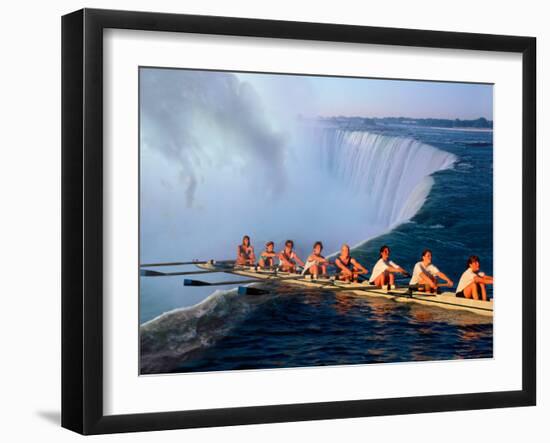 Rowers Hang Over the Edge at Niagra Falls, US-Canada Border-Janis Miglavs-Framed Premium Photographic Print